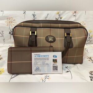 Burberry - VINTAGE Burberrys Check Travel Boston Bag - Canvas/Leather with pouch
